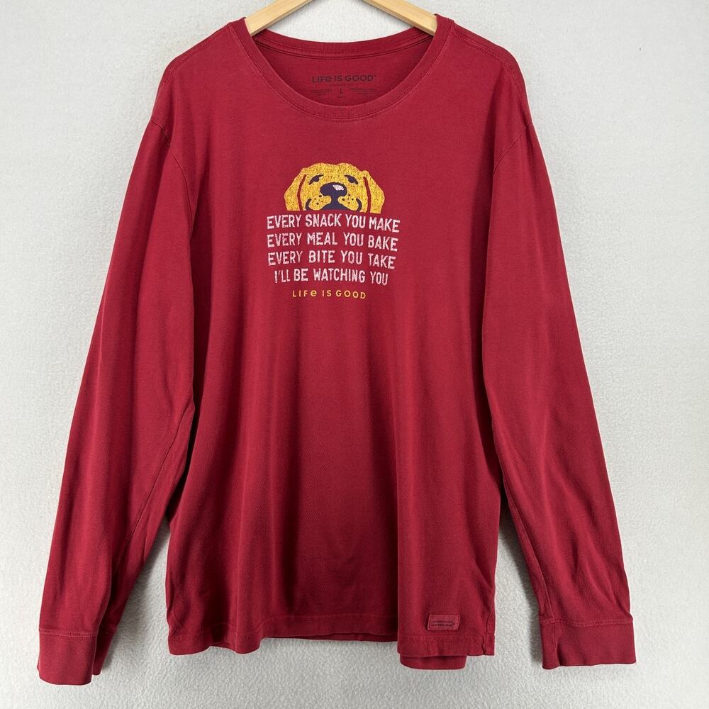 LIFE IS GOOD Shirt Mens L I'll Be Watching You Dog Long Sleeve Crusher Tee Red - Picture 2 of 12